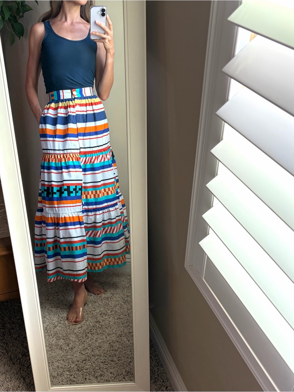m.D.S  stripes Women’s Striped Tiered Maxi Skirt - Multicolor size 2 100% cotton